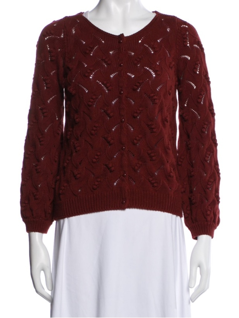 Sézane • Marthe Cardigan 100% Cotton CHESTNUT Bobble Knit RARE XS - Picture 3 of 6